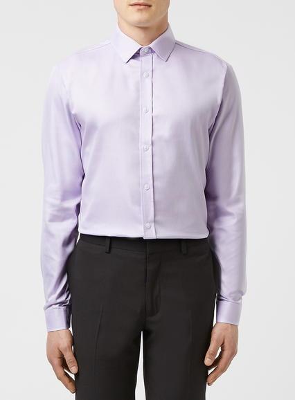 Topman Mens Purple Lilac Diagonal Twill Long Sleeve Dress Shirt