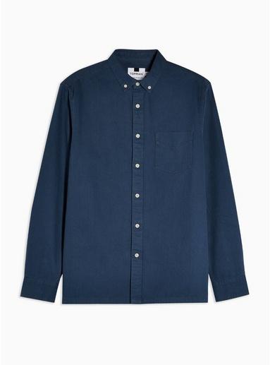 Topman Mens Long Sleeved Navy Twill Shirt