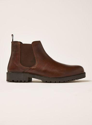 Topman Mens Brown Tan Leather Empire Chelsea Boots
