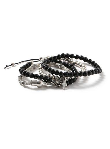 Topman Mens Black And Silver Look Beaded Bracelet Pack*