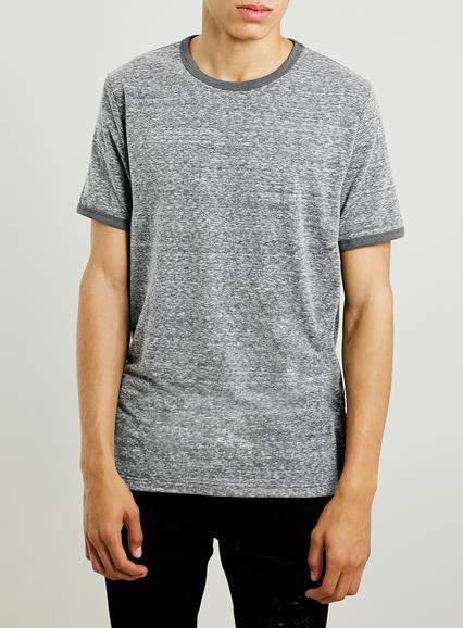 Topman Mens Mid Grey Grey Slim Slubby Ringer T-shirt