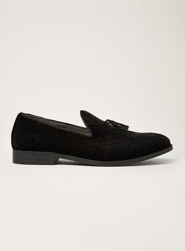 Topman Mens Black Faux Suede Rana Quilted Loafers