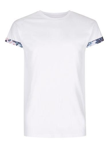 Topman Mens White Floral Roller Sleeve T-shirt