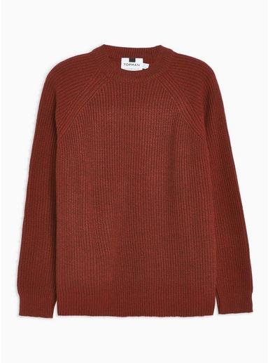 Topman Mens Brown Rust Twist Roll Neck Sweater