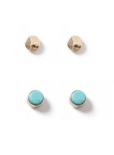 Topman Mens Blue Gold Look And Turquoise Semi Precious Stud Earrings*