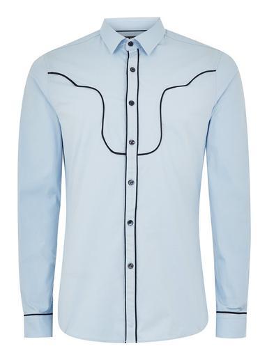 Topman Mens Light Blue Western Long Sleeve Shirt