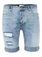 Topman Mens Light Blue Ripped Stretch Skinny Denim Shorts