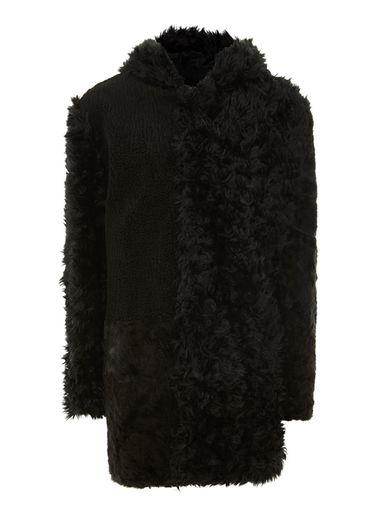 Topman Mens Black Faux Fur And Borg Patchwork Jacket