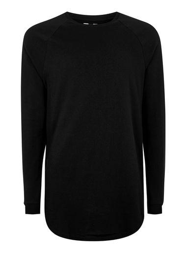 Topman Mens Black Zip Hem Longline T-shirt