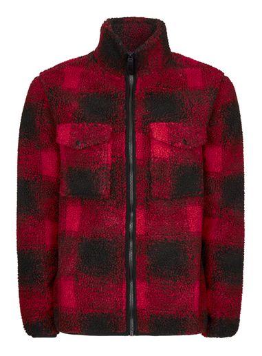 Topman Mens Red Check Borg Jacket
