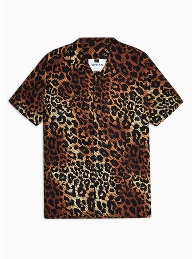 Topman Mens Brown Leopard Print Revere Shirt