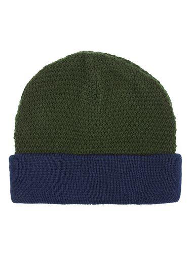 Topman Mens Blue Khaki And Navy Colour Block Beanie Hat