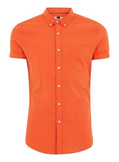 Topman Mens Orange Oxford Short Sleeve Shirt