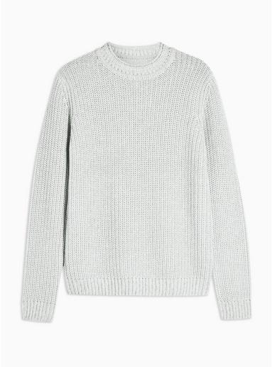 Topman Mens Light Grey Chunky Knitted Jumper