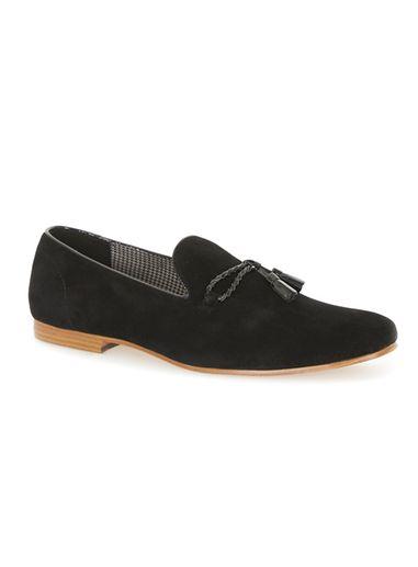 Topman Mens Black Faux Suede Tassel Loop Loafers