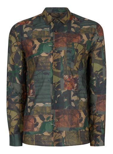 Topman Mens Multi Long Sleeve Patchwork Casual Shirt