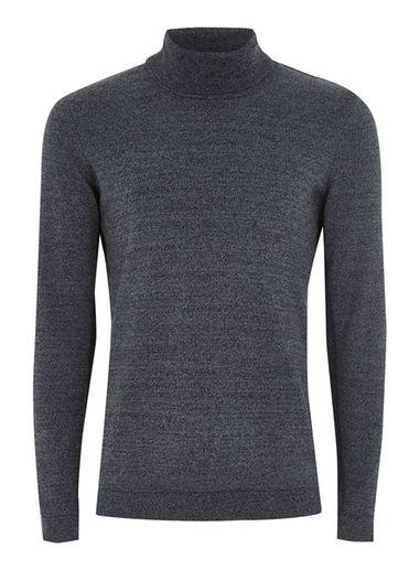 Topman Mens Green Petrol And Black Twist Roll Neck Sweater