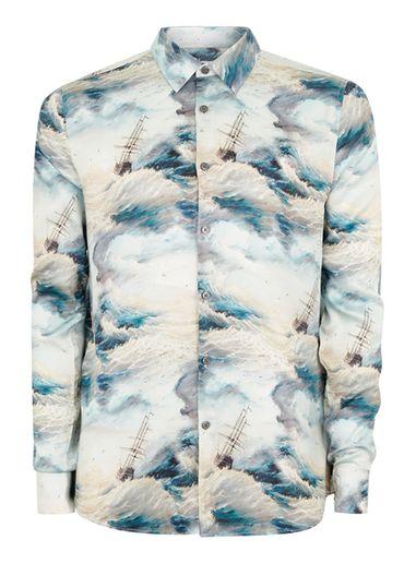 Topman Mens Grey Rough Tides Long Sleeve Shirt