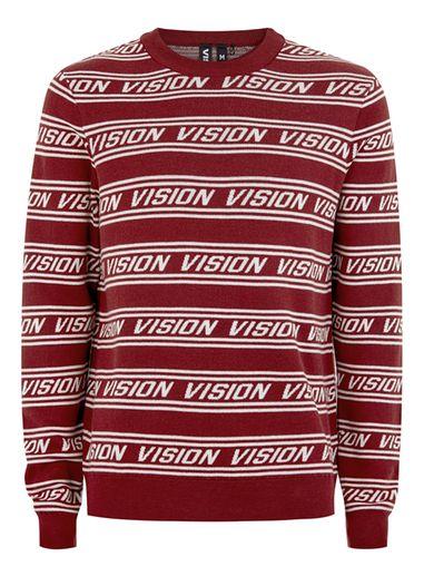 Topman Mens Red Vision Street Wear Burgundy Jumper