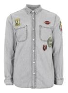Topman Mens Grey Denim Badged Casual Shirt