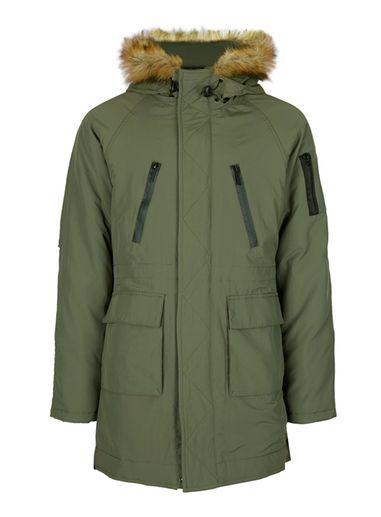 Topman Mens Green Nicce Khaki Fishtail Parka