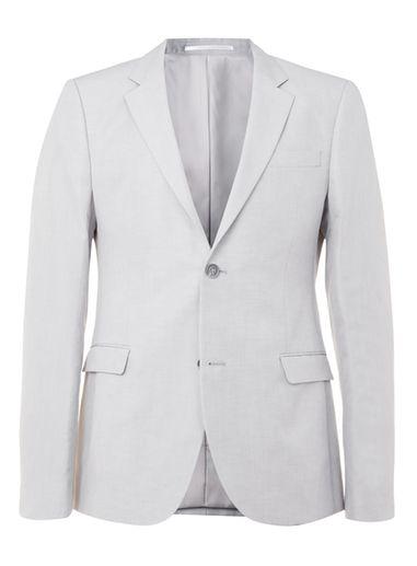 Topman Mens Beige Light Grey Linen Rich Skinny Fit Blazer