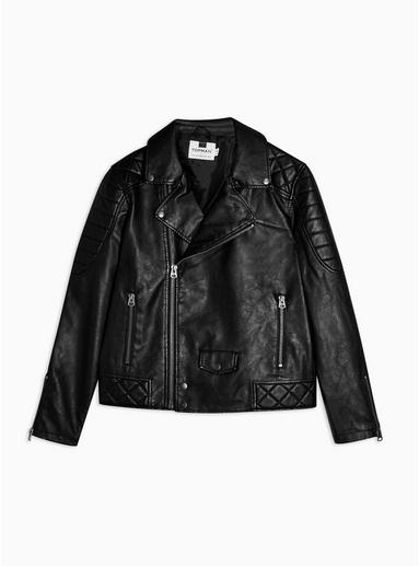 Topman Mens Black Pu Biker Jacket