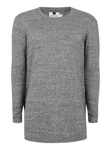 Topman Mens Dark Grey And White Twist Longline Sweater