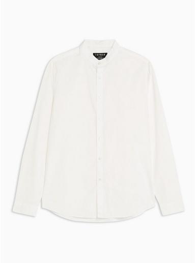 Topman Mens White Grandad Slim Poplin Shirt
