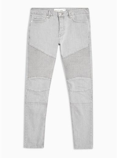 Topman Mens Grey Panel Skinny Biker Jeans