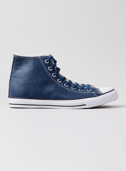 Topman Mens Blue Converse Navy Leather Hi Tops