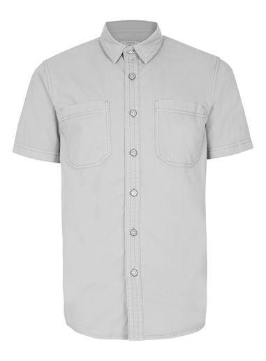 Topman Mens Fog Grey Short Sleeve Denim Shirt