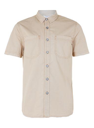 Topman Mens Blue Stone Short Sleeve Casual Denim Shirt