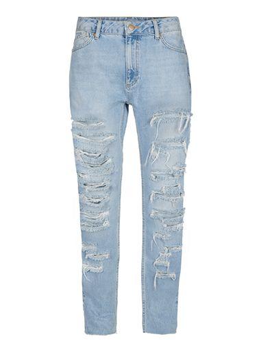 Topman Mens Blue Aaa Mid Wash Shredded Jeans