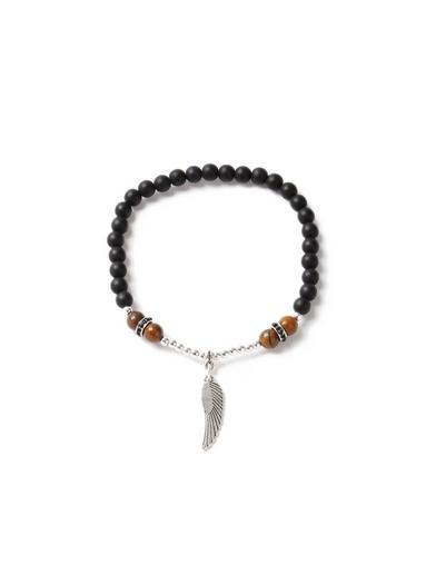 Topman Mens Black Beaded Feather Bracelet*