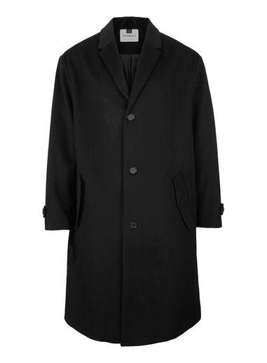 Topman Mens Black Oversized Wool Rich Overcoat
