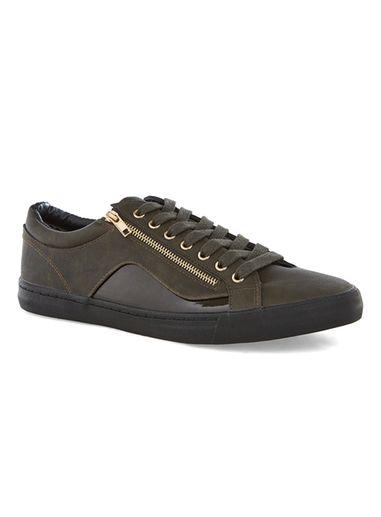 Topman Mens Khaki Lace Up Zip Sneakers