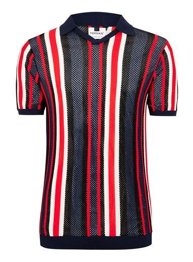 Topman Mens Red Mesh Revere Polo