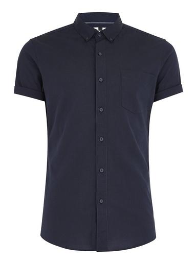 Topman Mens Navy Muscle Oxford Shirt