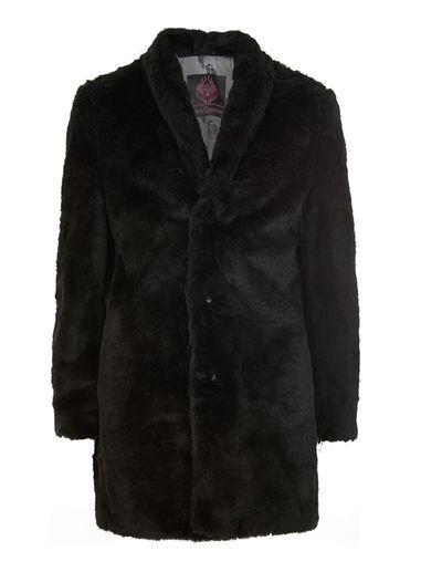 Topman Mens Noose & Monkey Black 'reverent' Faux Fur Coat