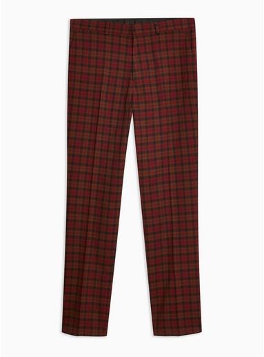 Topman Mens Red Check Slim Pants