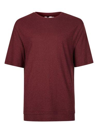 Topman Mens Red Burgundy Neppy Double Hem Boxy Fit T-shirt
