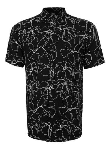 Topman Mens Black And White Abstract Floral Print Short Sleeve Casual Shirt