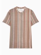 Topman Mens Brown Taupe Stripe T-shirt
