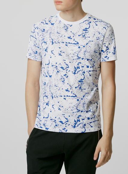 Topman Mens White And Blue Splat T-shirt
