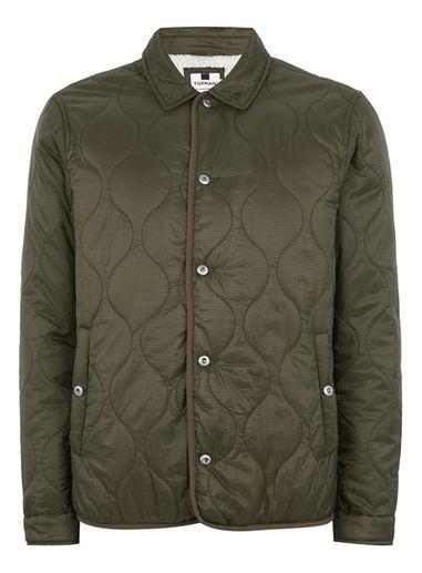 Topman Mens Khaki Borg Lined Coach Jacket