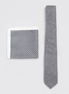 Topman Mens Grey Charcoal Wool Tie And Charcoal Dot Pocket Pack