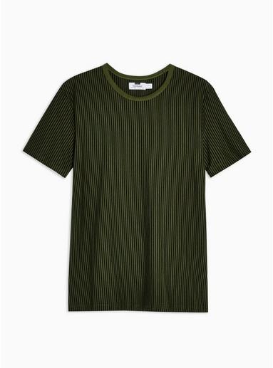 Topman Mens Khaki Vertical Stripe Crew Neck T-shirt