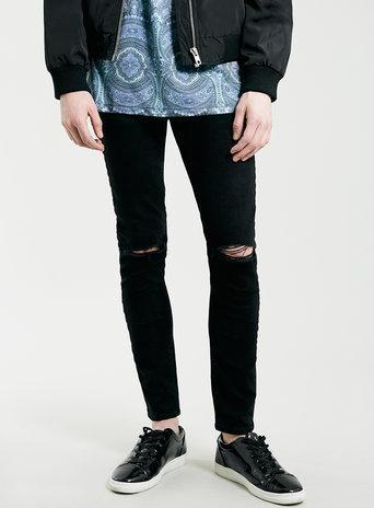 Topman Mens Black Ripped Knee Stretch Skinny Fit Jeans