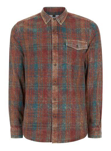 Topman Mens Green Khaki Checked Relaxed Fit Shirt